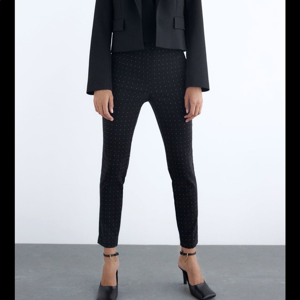 ZARA Tapered Jacquard Polka Dot Pants